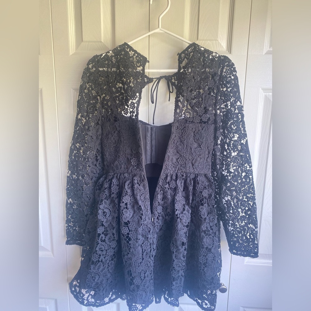 New Self-Portrait Tie-neck Mini Dress in Black - Picture 10 of 16